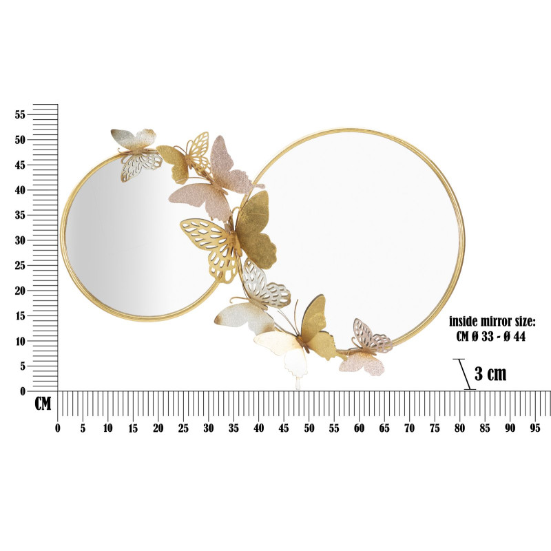MIROIR MURAL DOUBLE PAPILLON ROSE CM 81X3X52,5