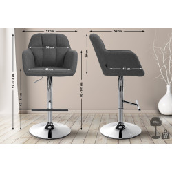 Tabouret de bar Natoma tissu chrome gris foncé