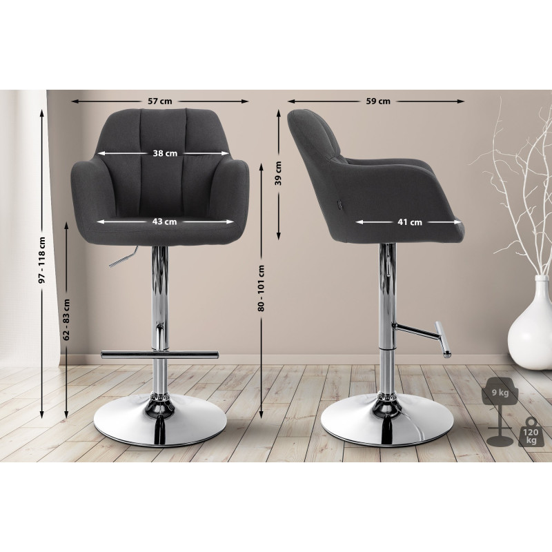 Tabouret de bar Natoma tissu chrome noir