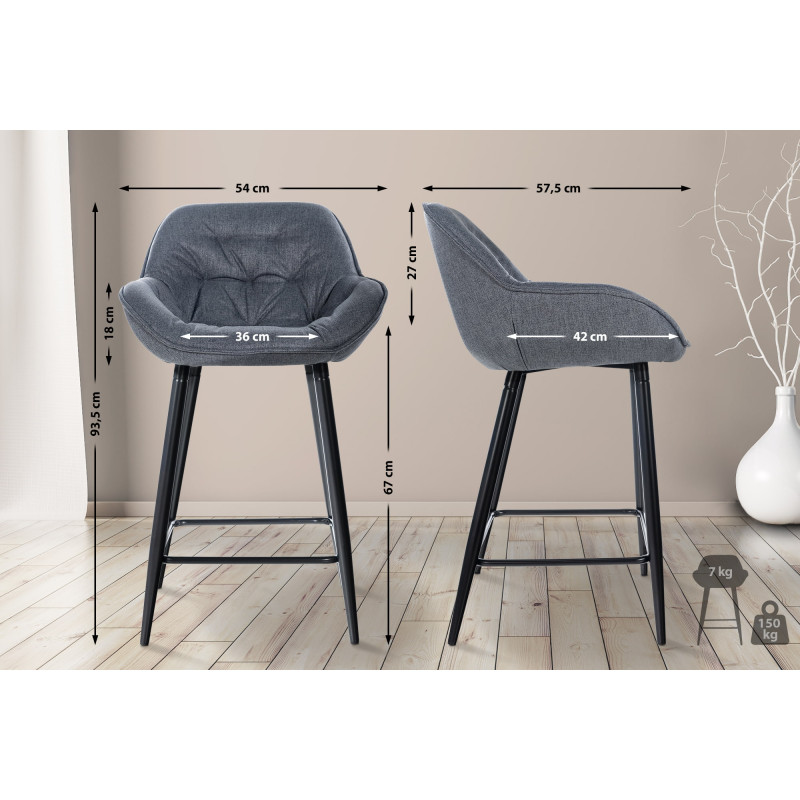 Tabouret de bar en tissu Gibson gris