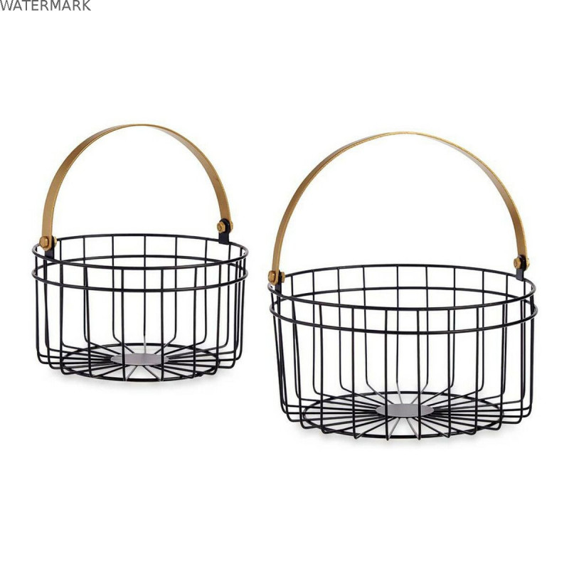 Panier Noir Doré Métal 25 x 27 x 25 cm (2 pcs)
