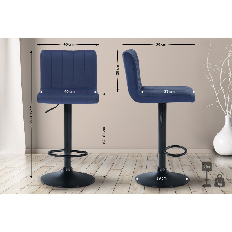 Tabouret de bar en velours Jamie bleu