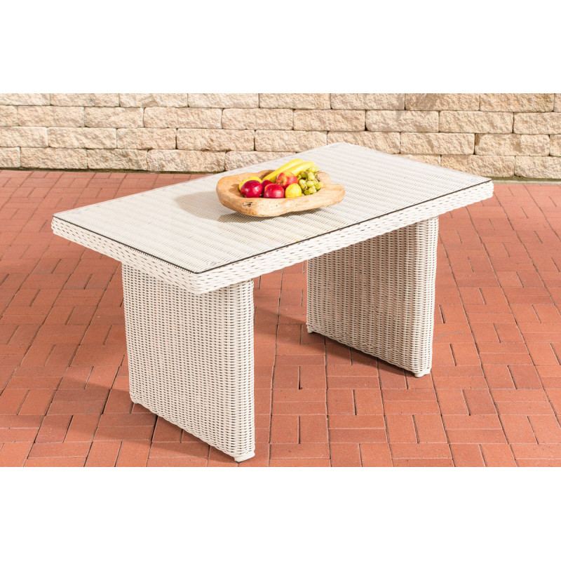 Table à manger La Gomera 140 en verre transparent blanc perle