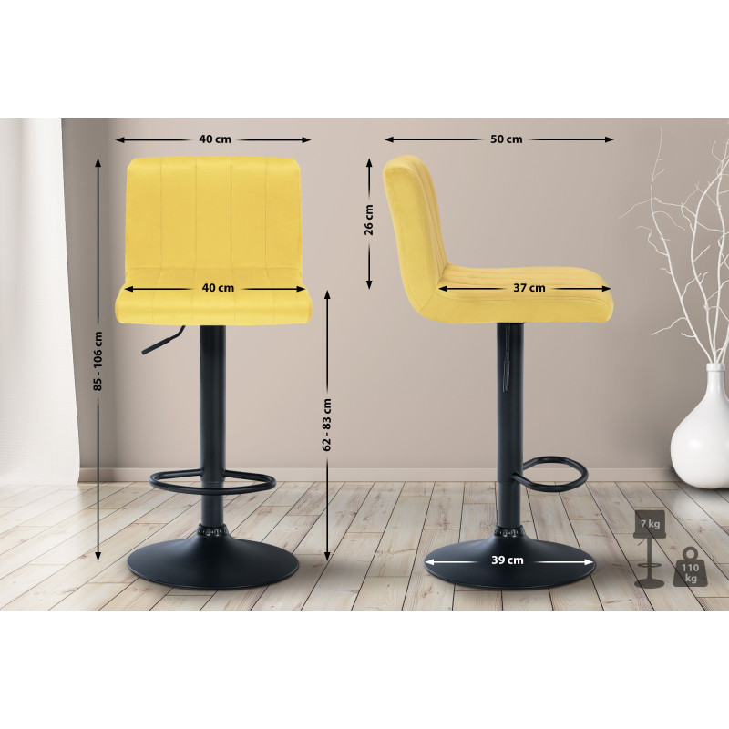 Tabouret de bar en velours Jamie jaune