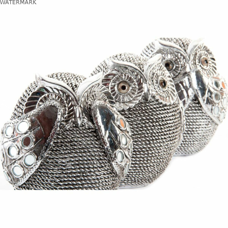 Figurine Décorative DKD Home Decor Multicouleur Argenté Hibou Chrome 12 x 11 x 14 cm (3 Unités)