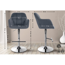 Tabouret de bar Natoma velours chrome gris foncé