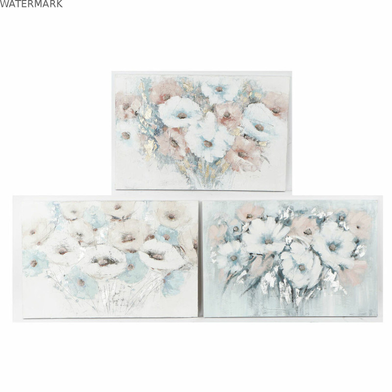 Cadre DKD Home Decor 120 x 3,5 x 80 cm Fleurs Shabby Chic (3 Pièces)