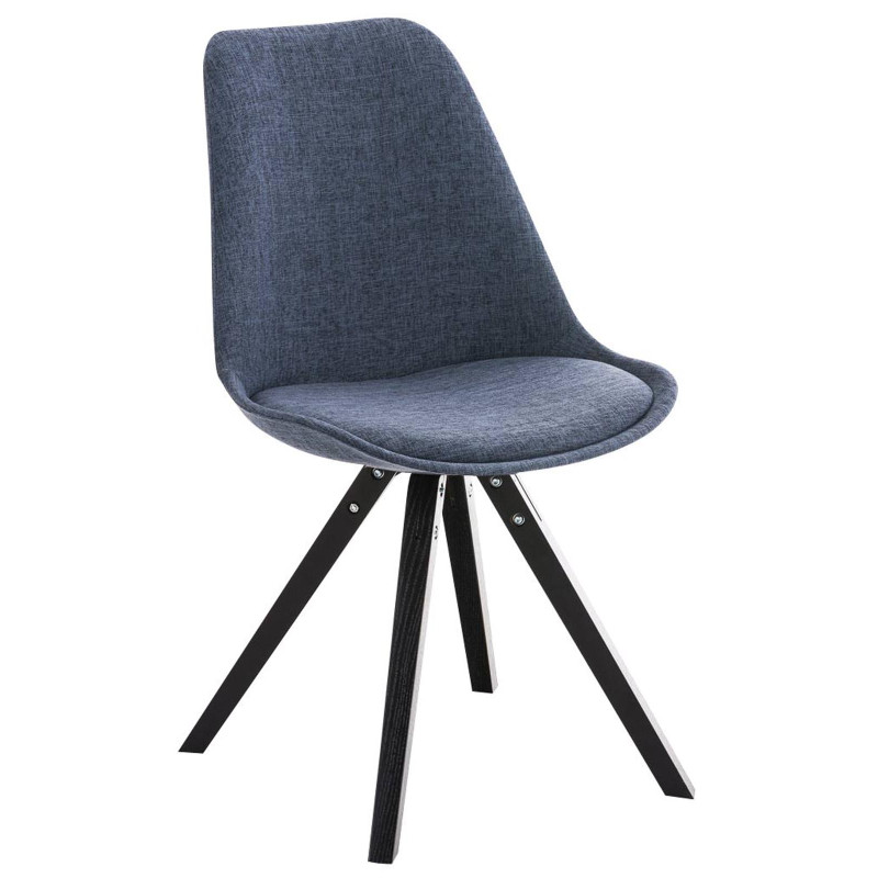 Chaise à pieds de bois, tissu carré, noir/bleu